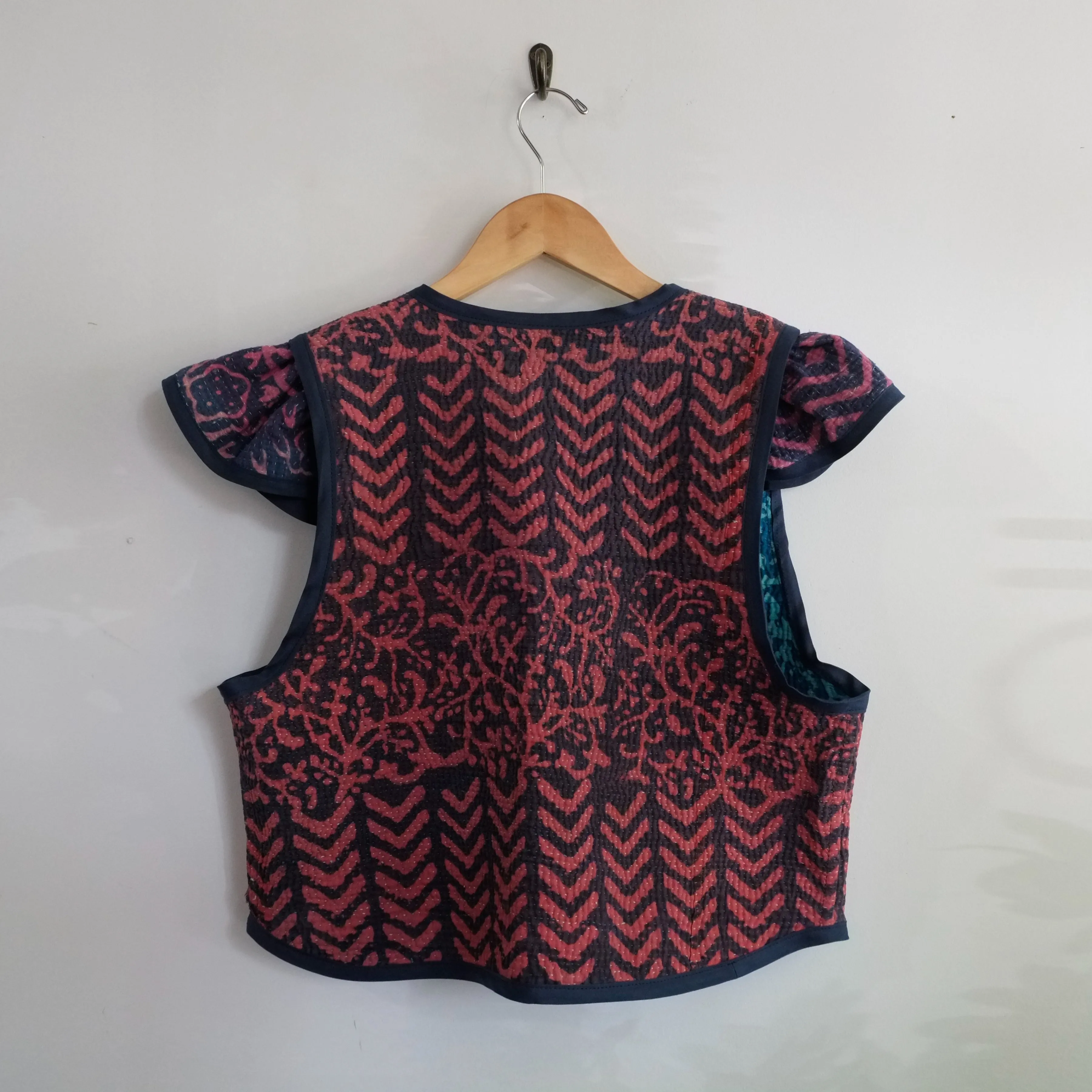 Amelia Flutter Sleeve Vest Warm Magenta and Purple S013