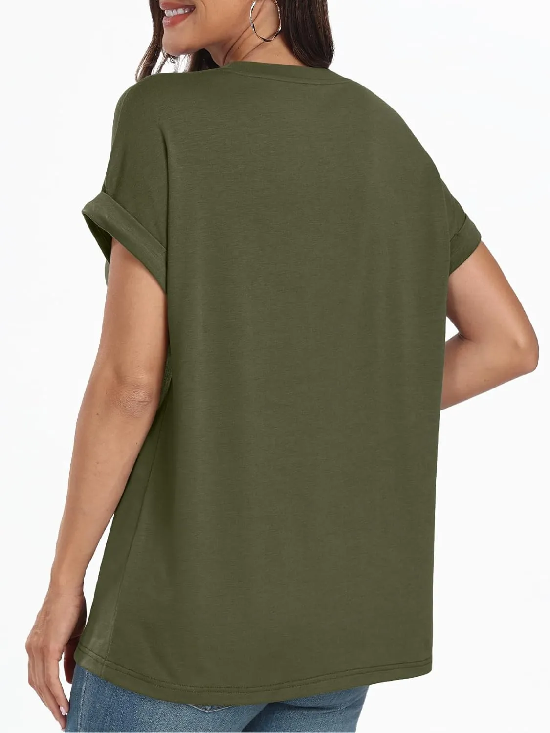 AUTOMET Womens Tops Short Sleeve V Neck Shirts with Chest Pockets Loose Casual Basic Tees Summer Clothes Outfits 2025