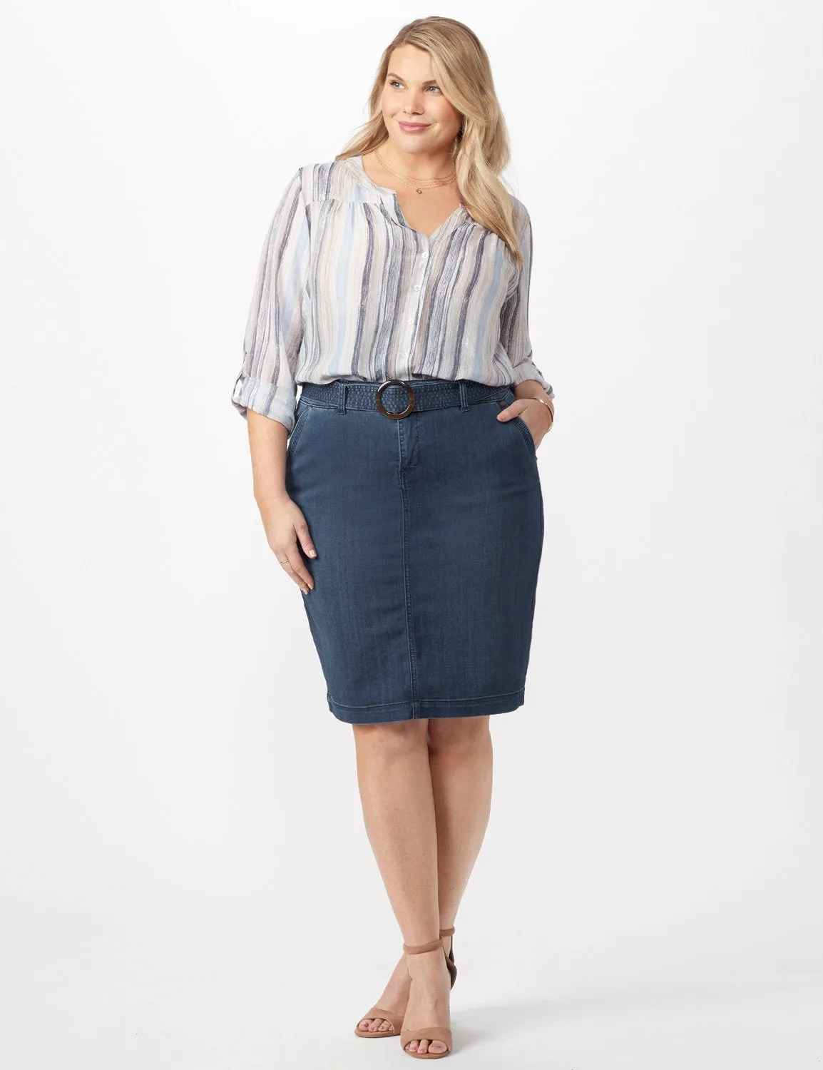 Belted Denim Skirt