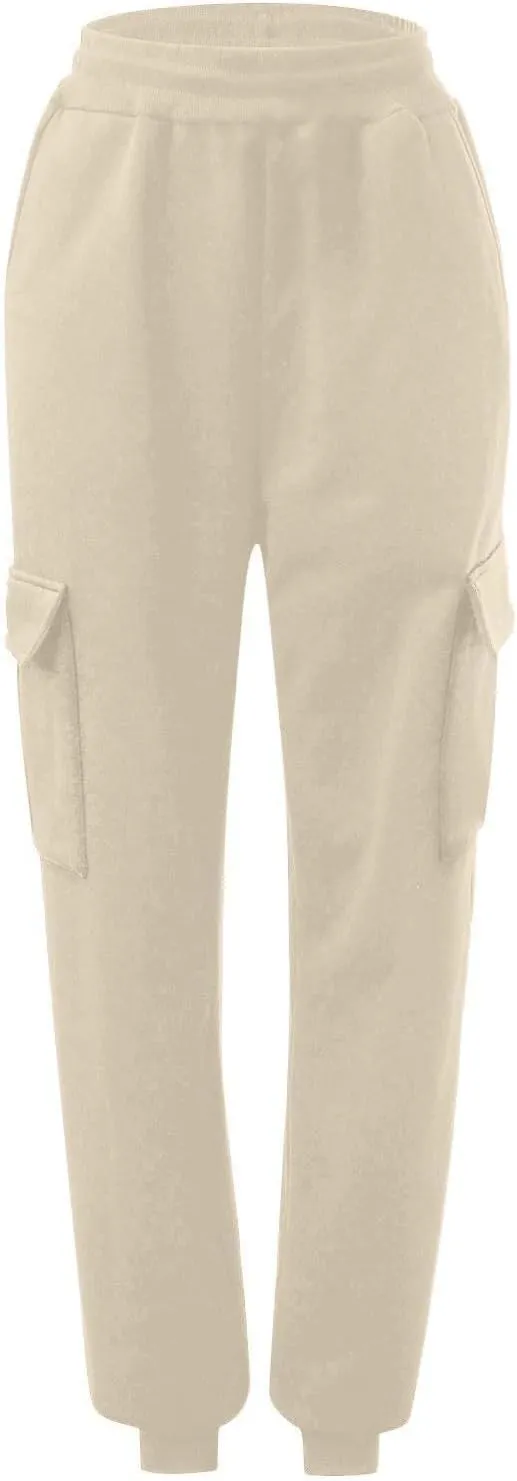Cargo Joggers for Women Fleece Sweatpants Baggy Elastic High Waisted Jogger Pants Athletic Track Pants with Pockets