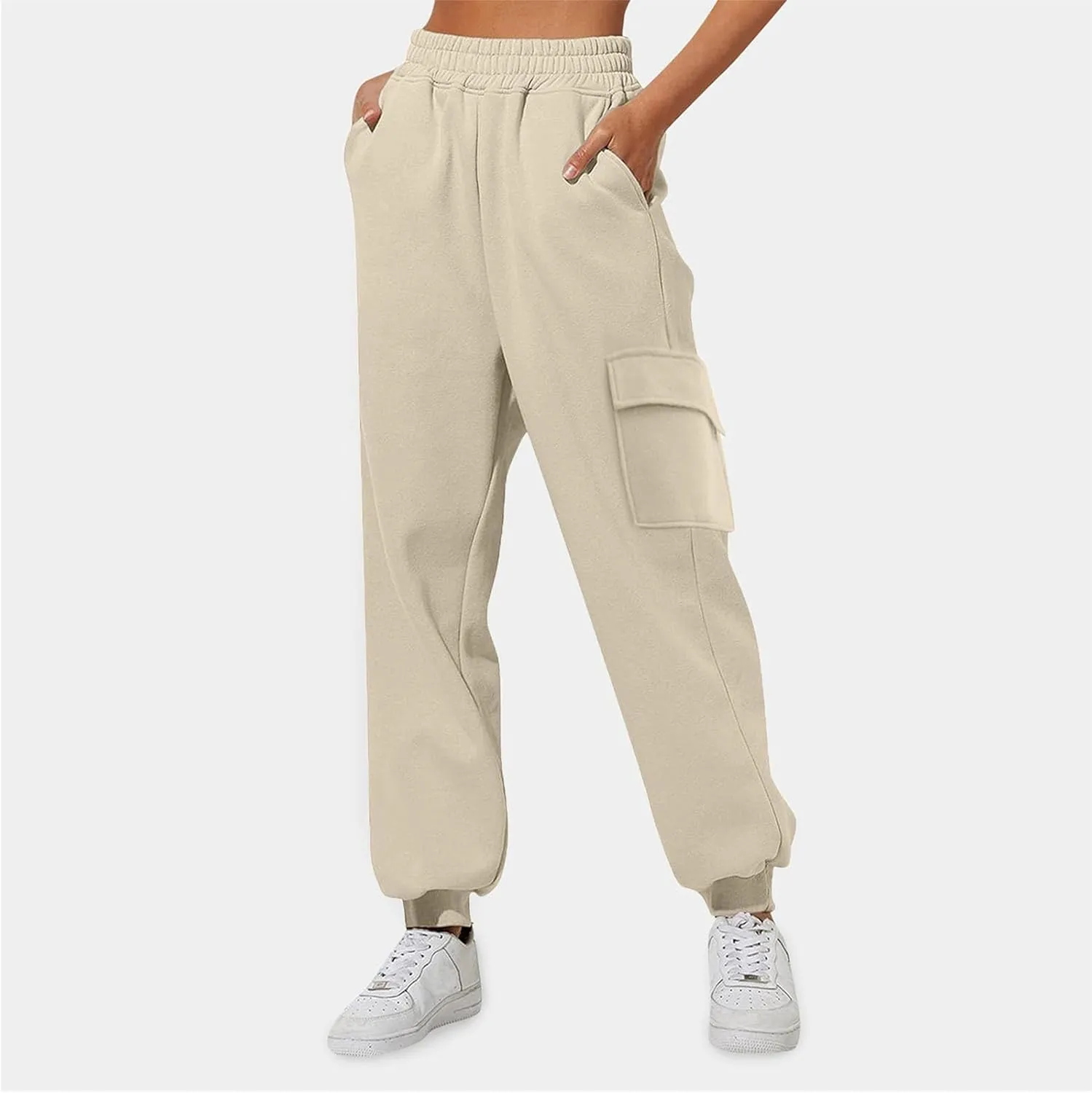 Cargo Joggers for Women Fleece Sweatpants Baggy Elastic High Waisted Jogger Pants Athletic Track Pants with Pockets