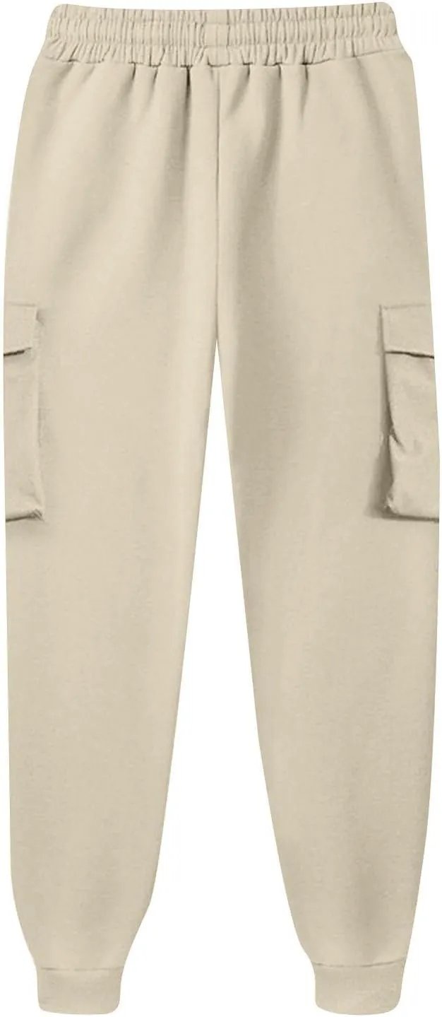 Cargo Joggers for Women Fleece Sweatpants Baggy Elastic High Waisted Jogger Pants Athletic Track Pants with Pockets