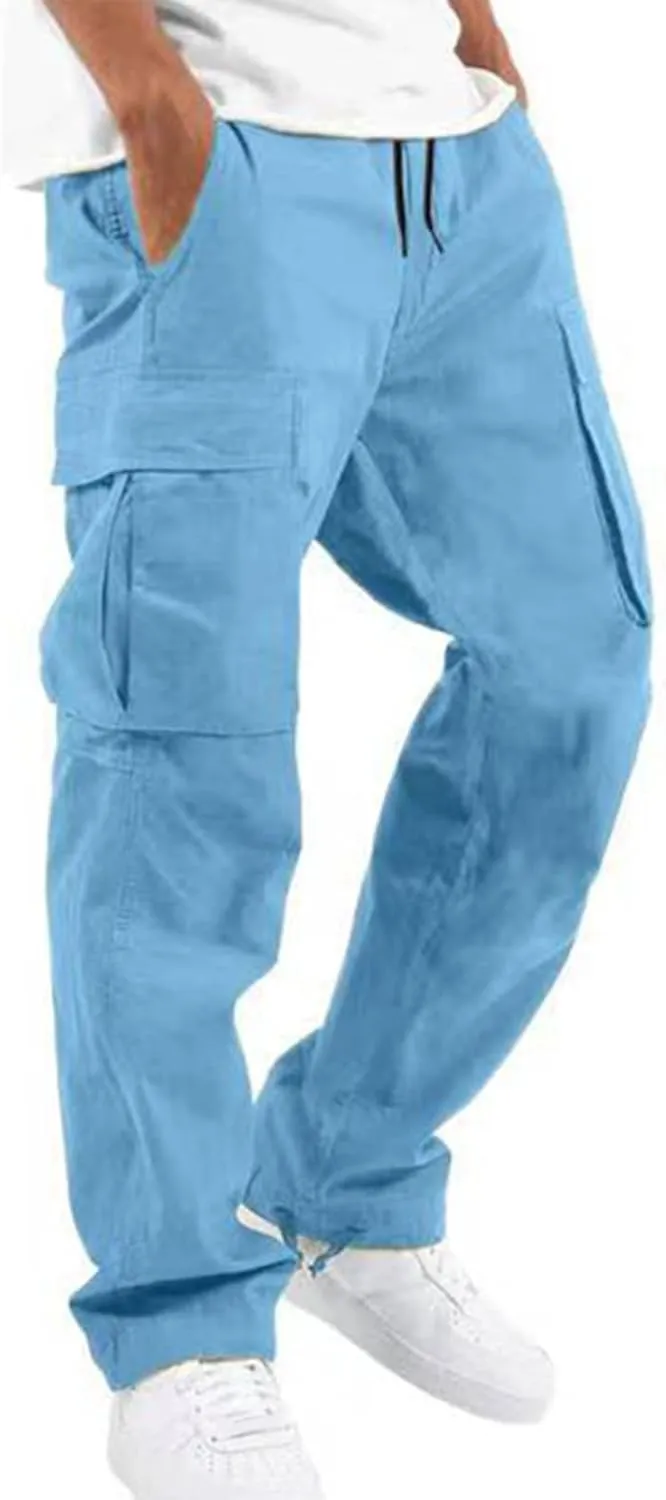 Cargo Sweatpants Men Gym Sweats Pants Casual Baggy Hiking Pants Drawstring Workout Joggers with Multi Pockets