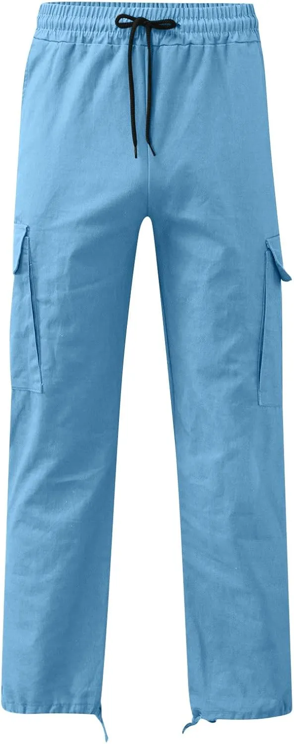 Cargo Sweatpants Men Gym Sweats Pants Casual Baggy Hiking Pants Drawstring Workout Joggers with Multi Pockets