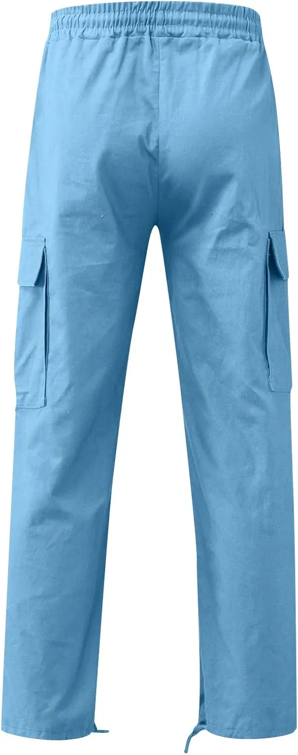 Cargo Sweatpants Men Gym Sweats Pants Casual Baggy Hiking Pants Drawstring Workout Joggers with Multi Pockets