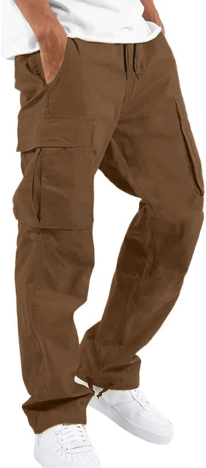 Cargo Sweatpants Men Gym Sweats Pants Casual Baggy Hiking Pants Drawstring Workout Joggers with Multi Pockets