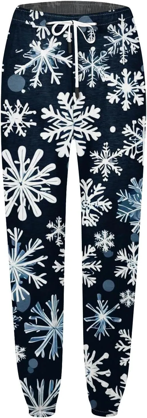 Christmas Pants for Women High Waisted Baggy 2024 Cinch Bottom Sweatpants Gym Jogger Holiday Petite Lounge Pants