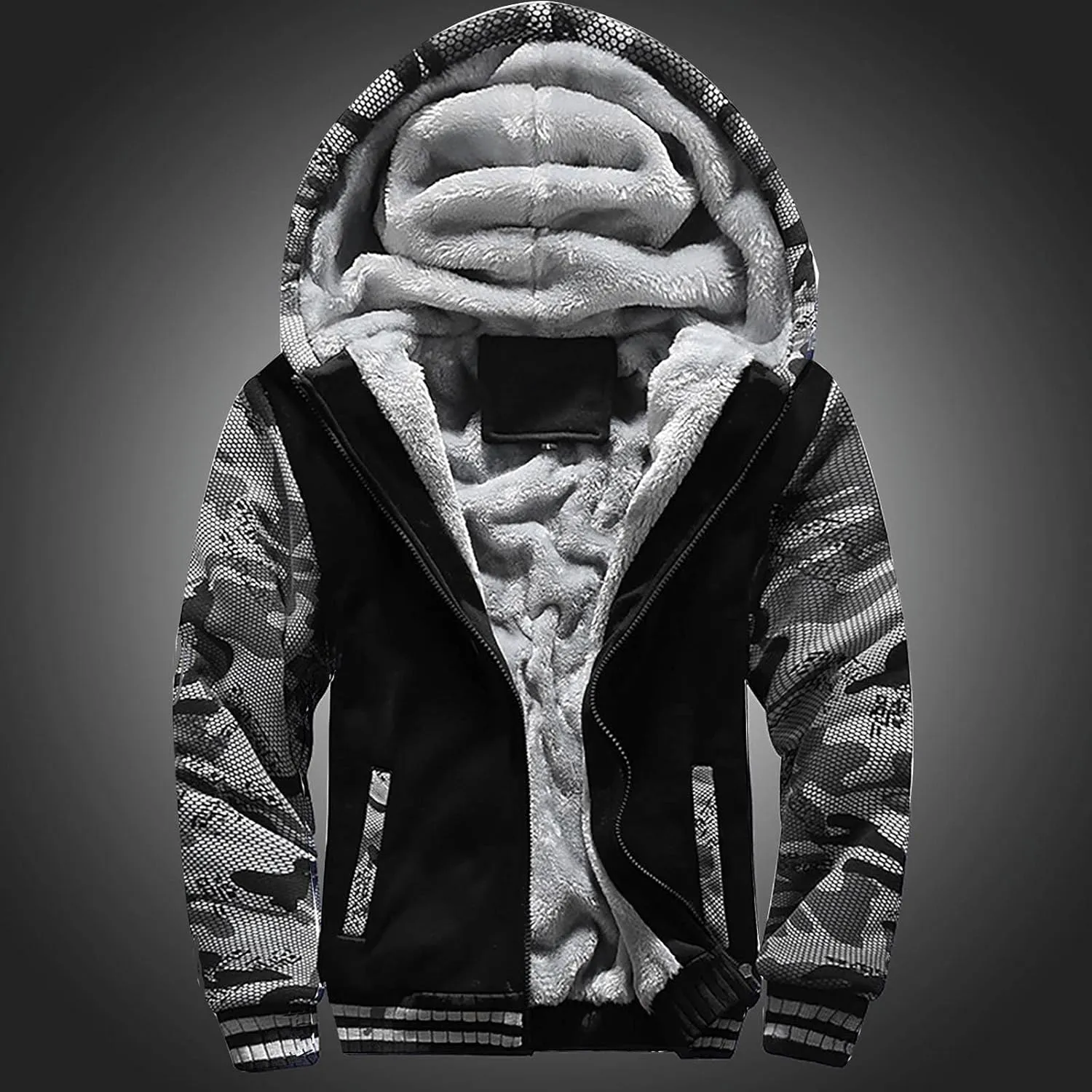 DuDubaby Long Sleeve Sweatshirt for Men Autumn and Winter Color Loose Casual Plush Jacket