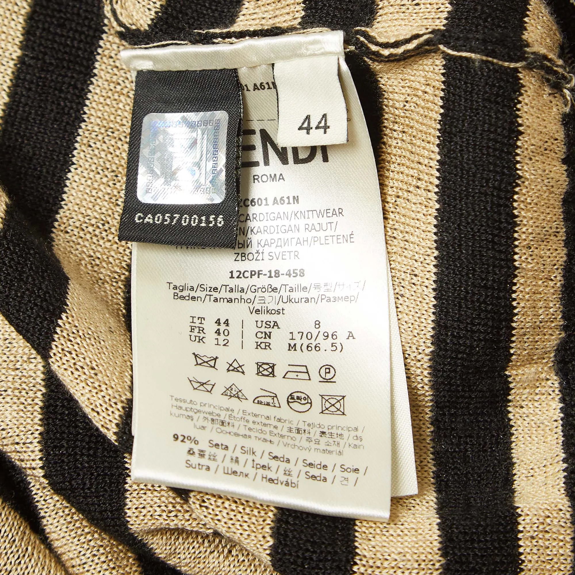Fendi Black/beige Silk Patterned Knit Cardigan