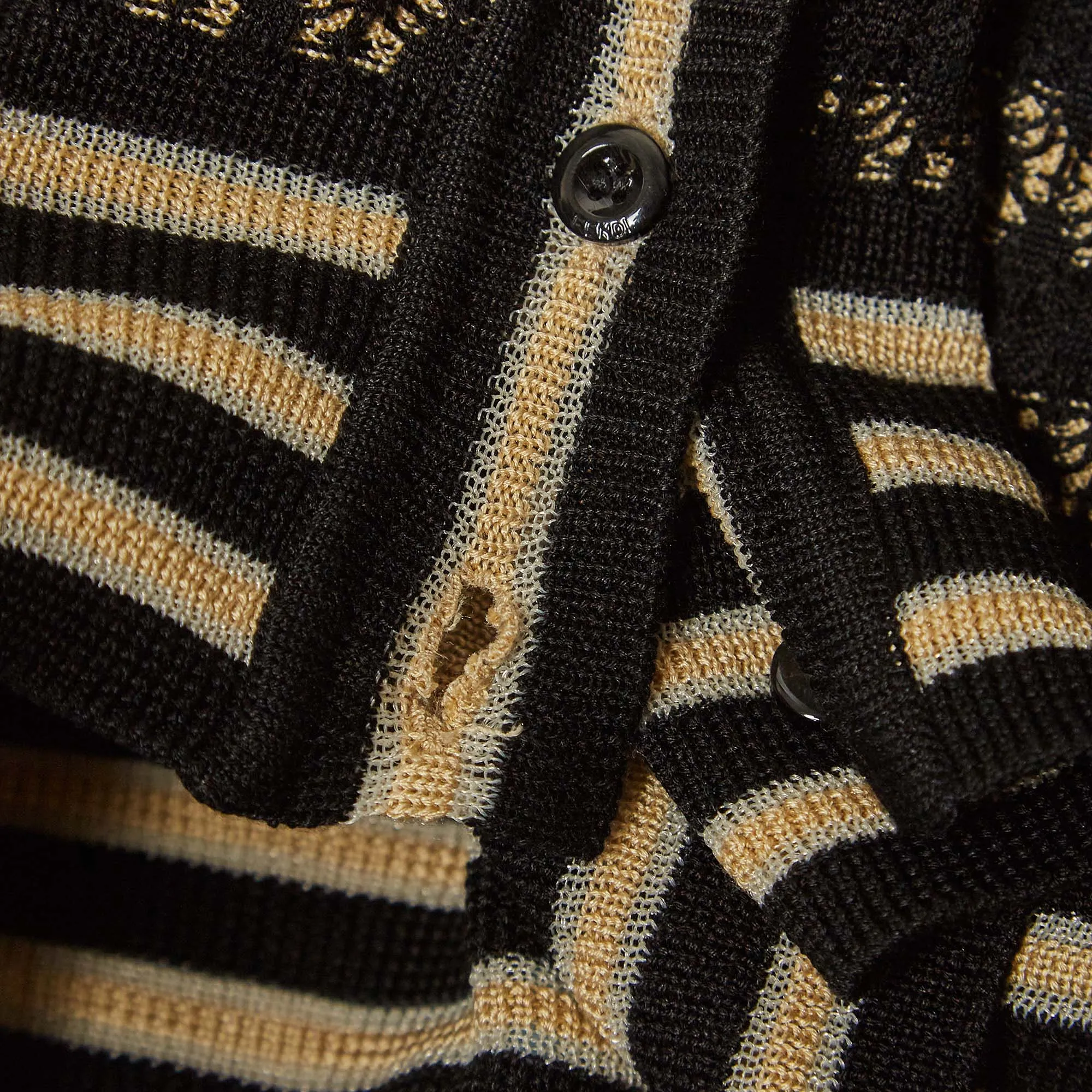 Fendi Black/beige Silk Patterned Knit Cardigan