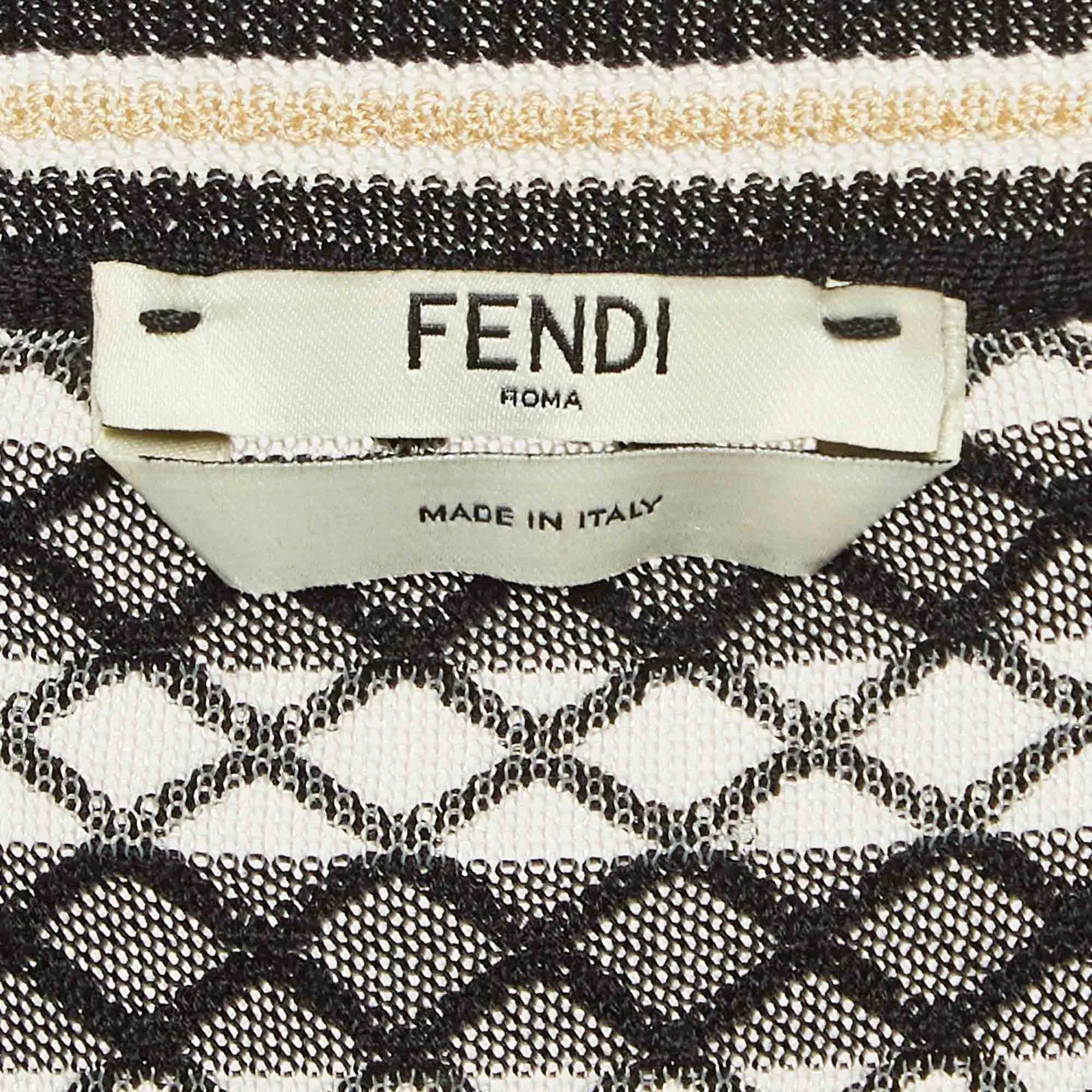 Fendi Black/beige Silk Patterned Knit Cardigan