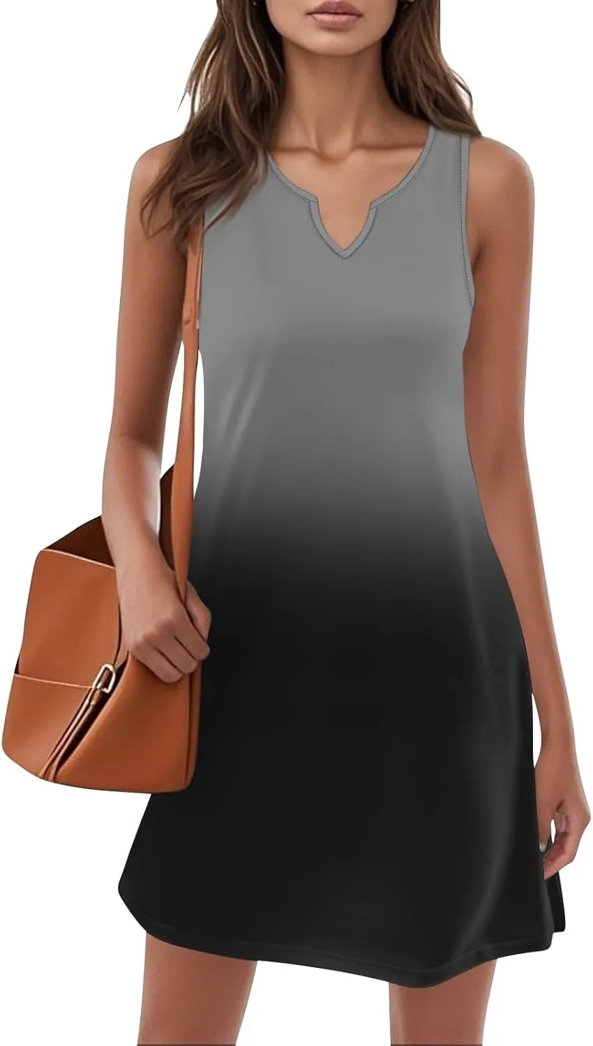 FlekmanArt Women's Tank Nightgown Dresses V Neck Sleepshirts Soft Dress Sleeveless Solid Color Chemise Nightdress S-XXL