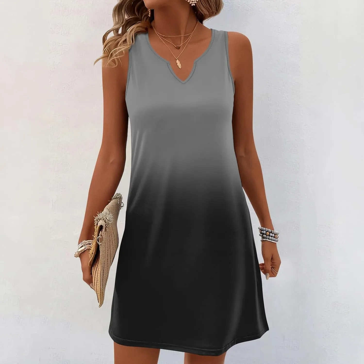 FlekmanArt Women's Tank Nightgown Dresses V Neck Sleepshirts Soft Dress Sleeveless Solid Color Chemise Nightdress S-XXL