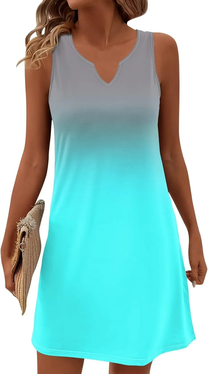 FlekmanArt Women's Tank Nightgown Dresses V Neck Sleepshirts Soft Dress Sleeveless Solid Color Chemise Nightdress S-XXL