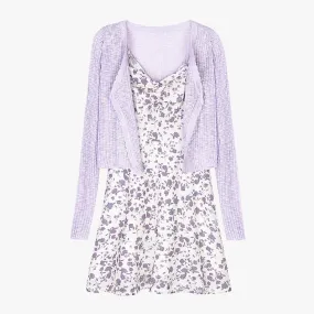 Lilly Purple Floral Soft Girl Dress and Cardigan