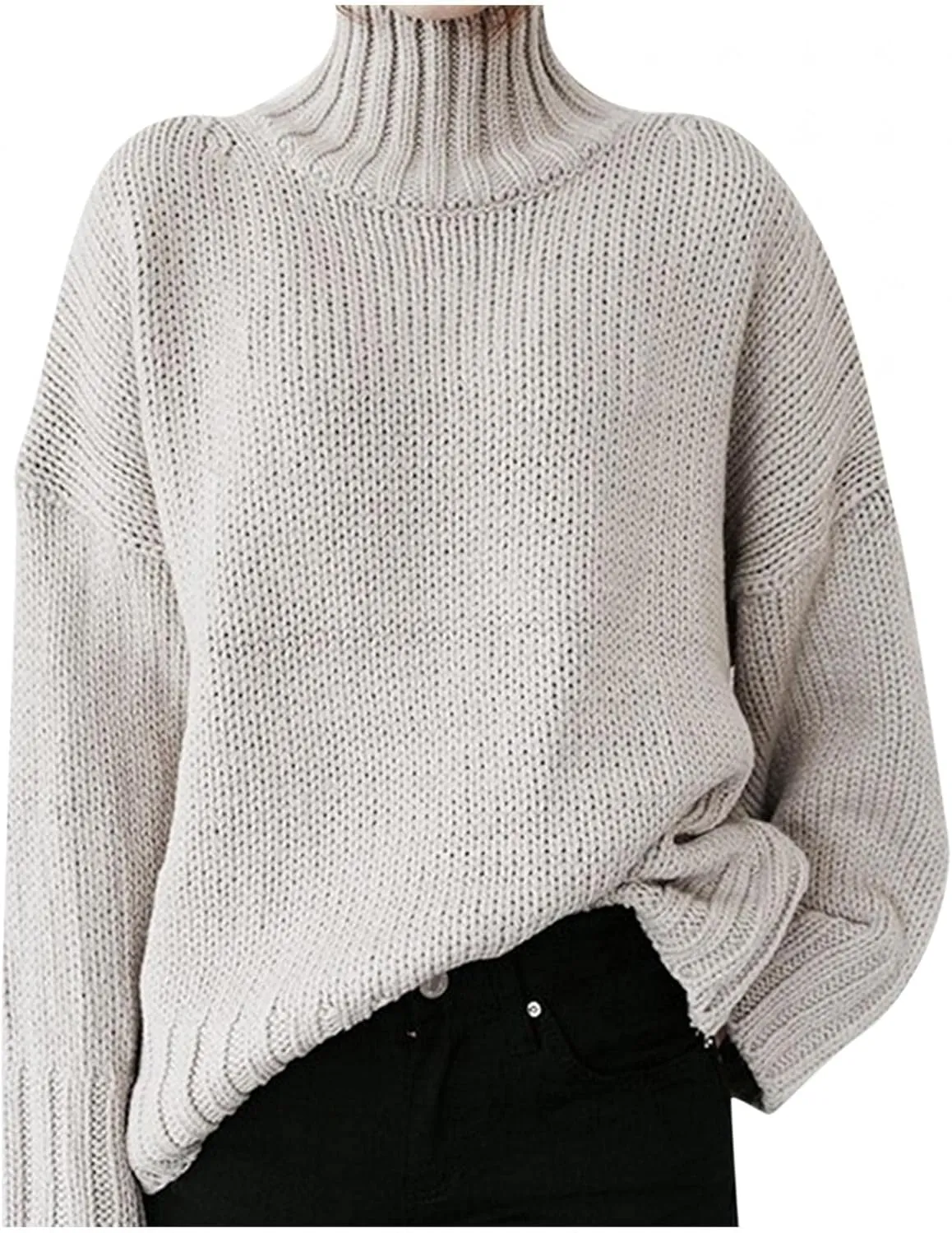 Maryia Womens Mock Turtleneck Sweaters Winter Warm Long Sleeve Cable Knit Pullover Oversized Solid Chunky Comfy Soft Top