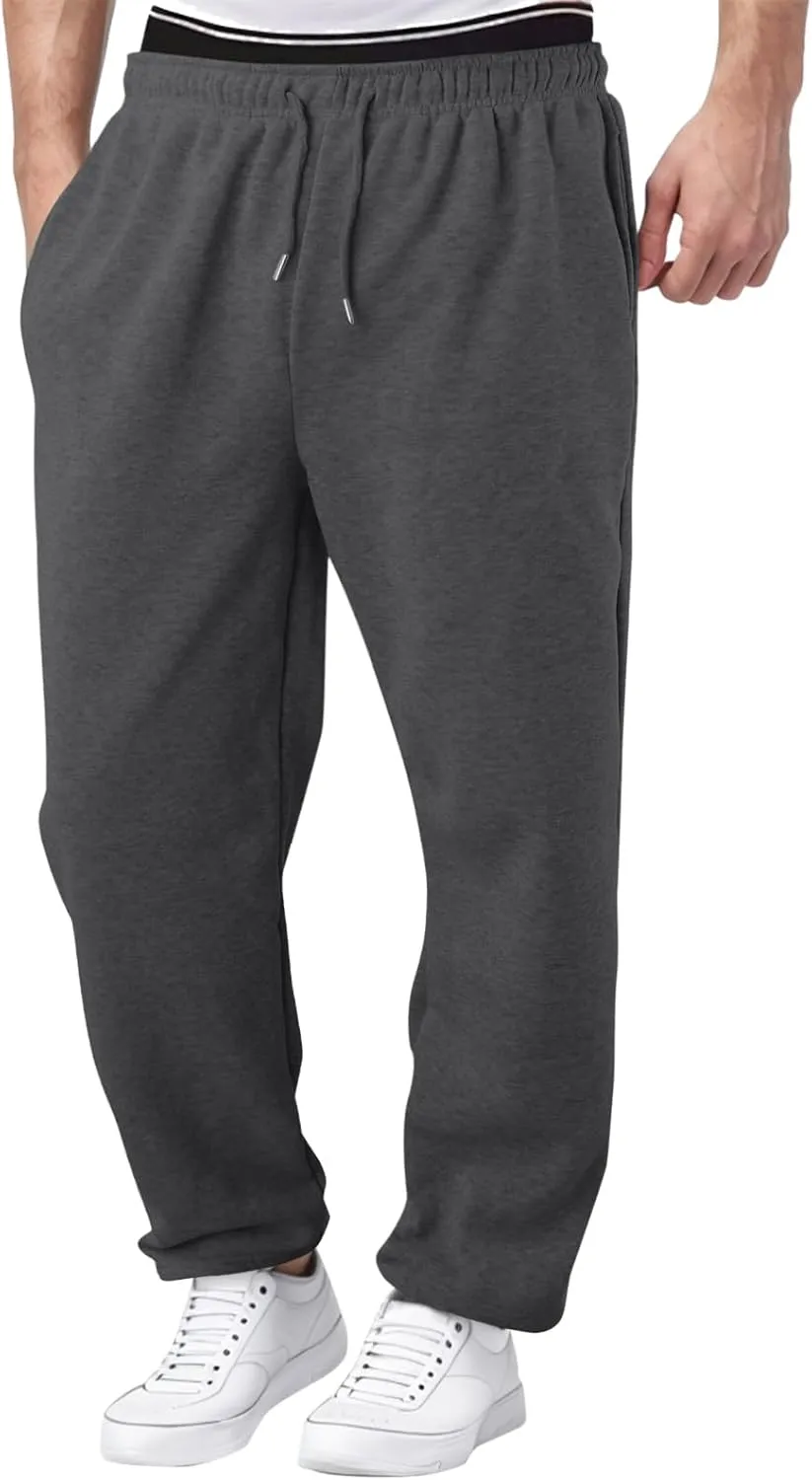 Men's Baggy Sweatpants Summer Straight Wide Leg Open Bottom Casual Pants Elastic Waist Workout Athletic Joggers with Pockets