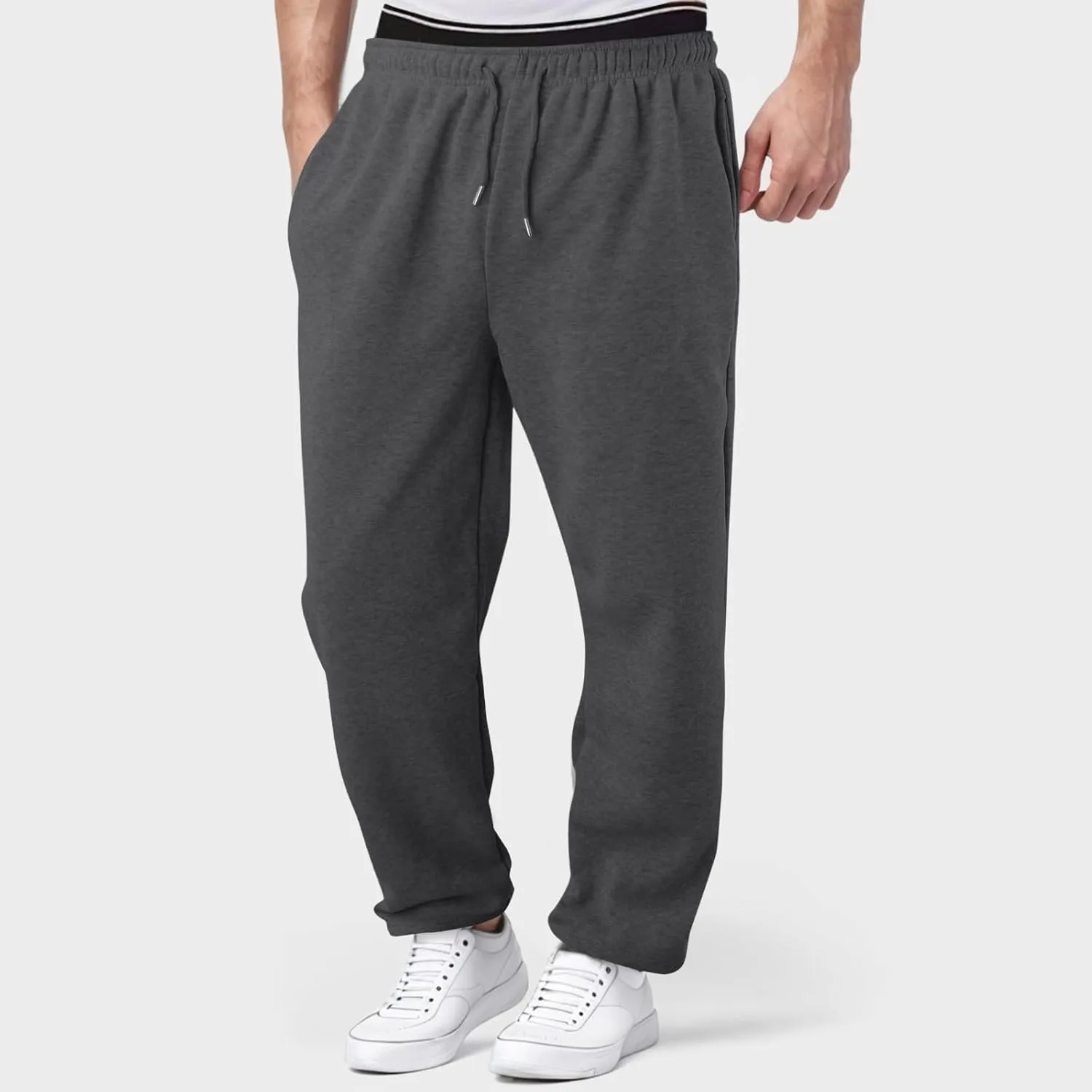 Men's Baggy Sweatpants Summer Straight Wide Leg Open Bottom Casual Pants Elastic Waist Workout Athletic Joggers with Pockets