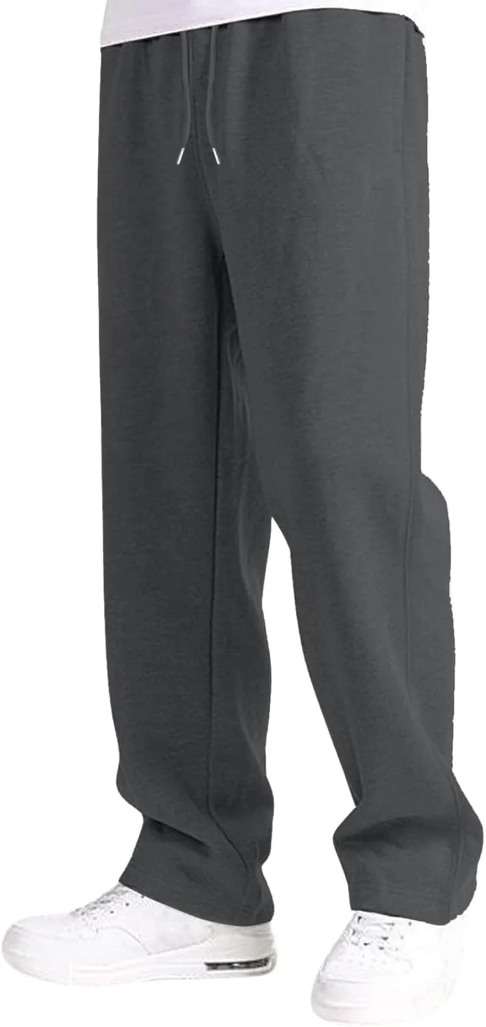 Men's Baggy Sweatpants Summer Straight Wide Leg Open Bottom Casual Pants Elastic Waist Workout Athletic Joggers with Pockets