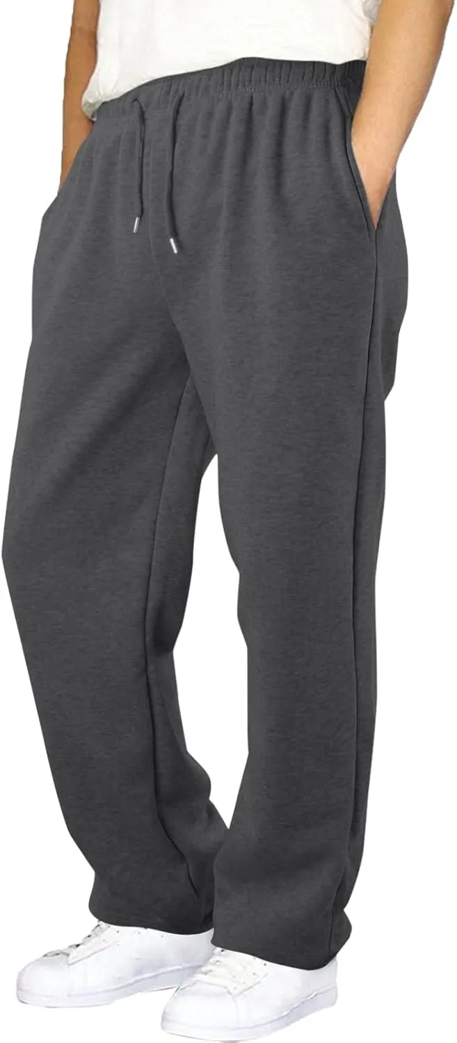 Men's Baggy Sweatpants Summer Straight Wide Leg Open Bottom Casual Pants Elastic Waist Workout Athletic Joggers with Pockets