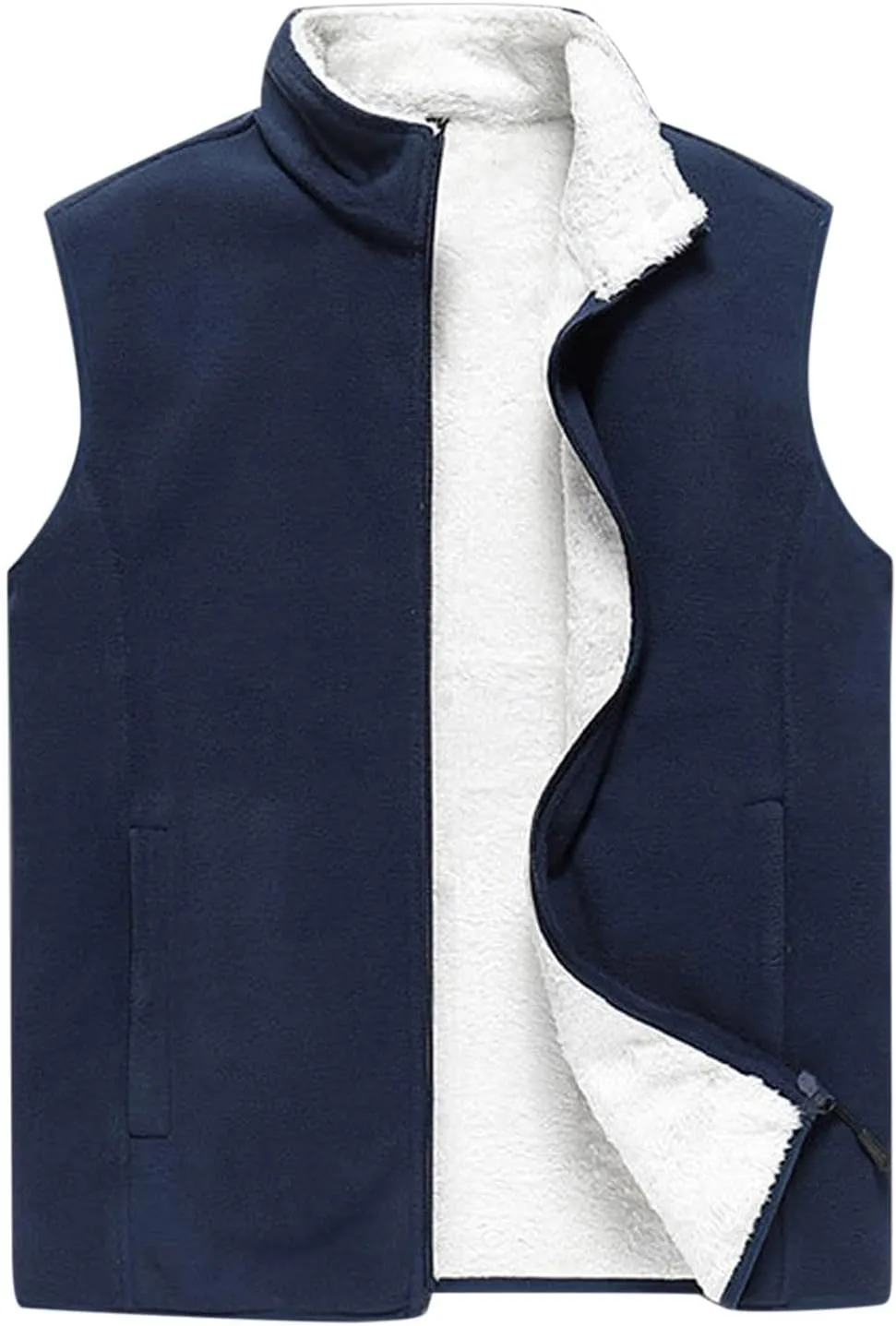 Men's Full-Zip Polar Fleece Vest Lightweight Warm Casual Sleeveless Jacket Fall & Winter Stand Collar Warm Outerwear