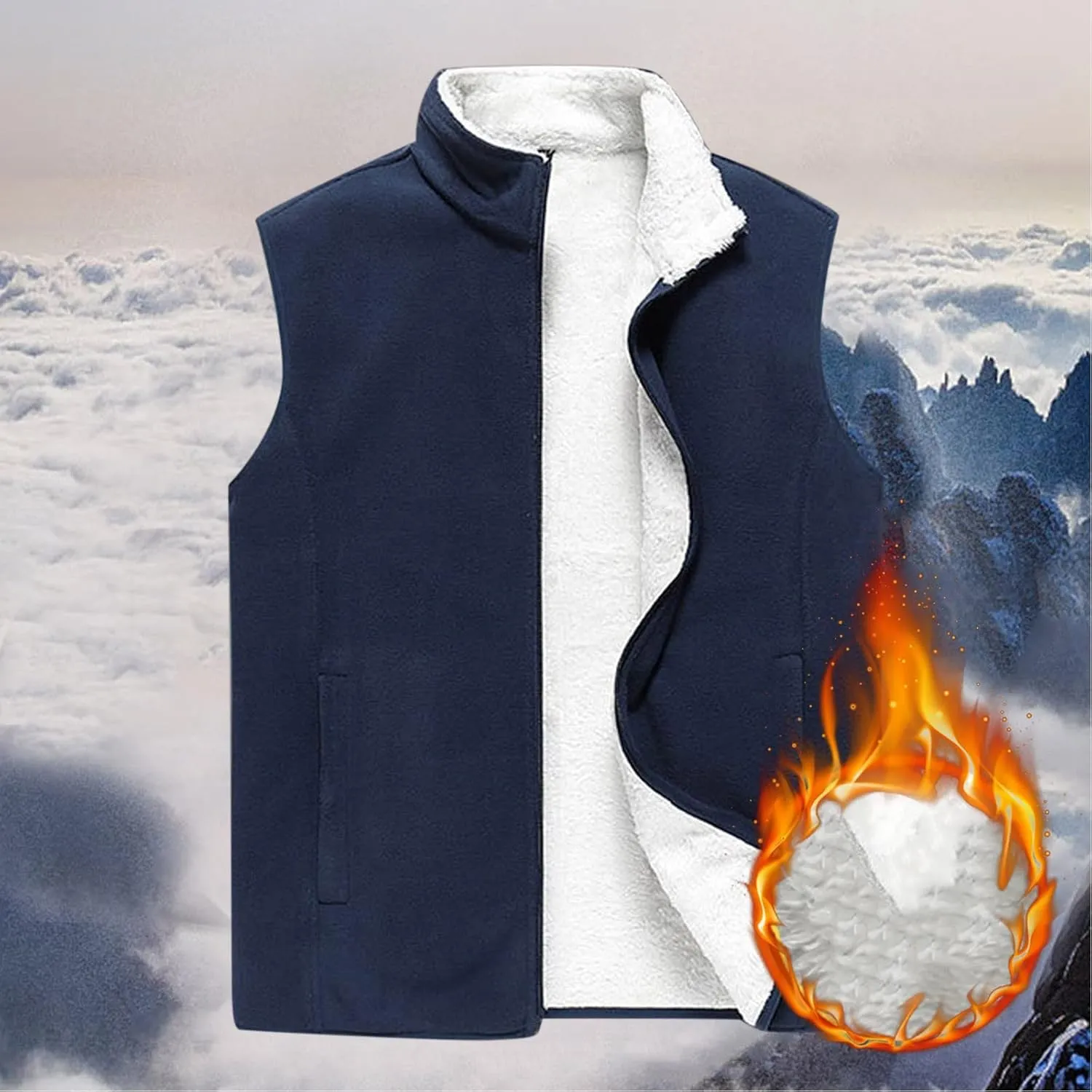 Men's Full-Zip Polar Fleece Vest Lightweight Warm Casual Sleeveless Jacket Fall & Winter Stand Collar Warm Outerwear