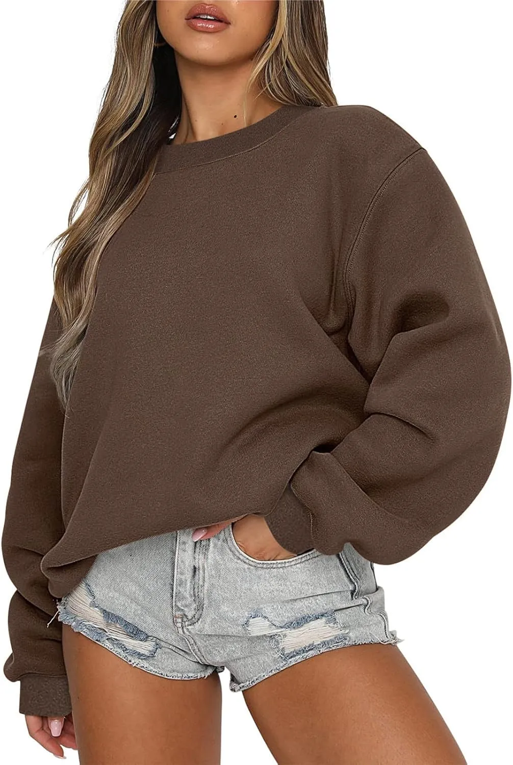 Oversized Long Sleeve Crewneck Sweatshirts For Women Casual Loose Pullover Tops Fall Fashion Fleece Sweater Clothes