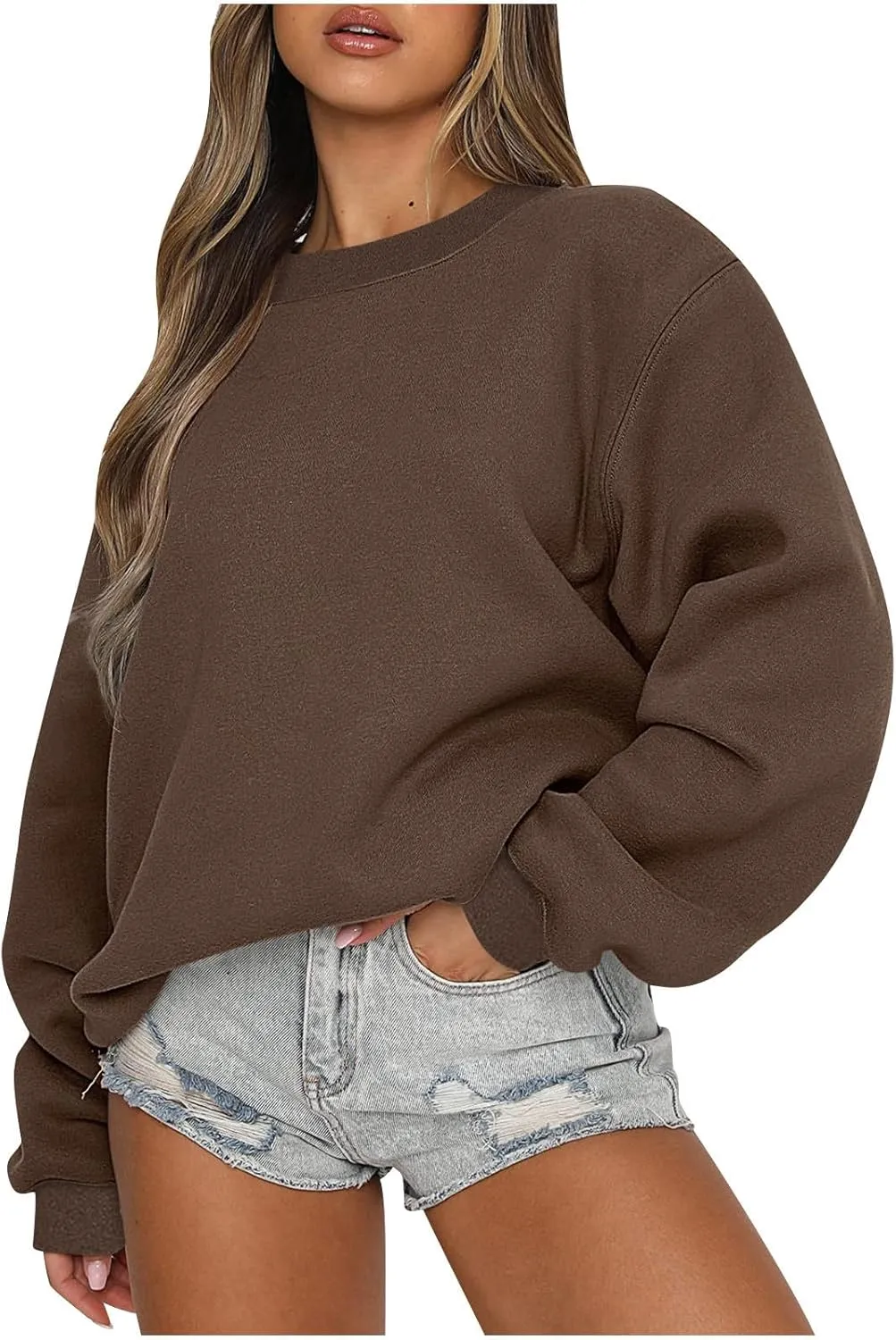 Oversized Long Sleeve Crewneck Sweatshirts For Women Casual Loose Pullover Tops Fall Fashion Fleece Sweater Clothes