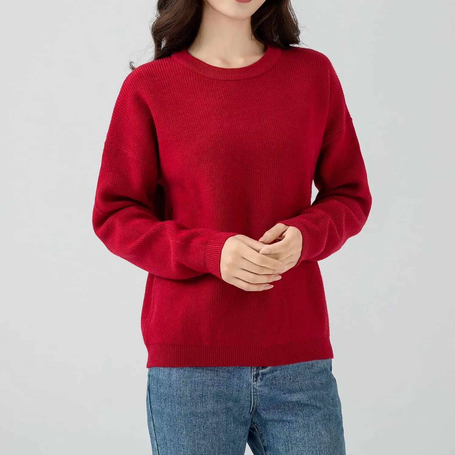 Simple&Opulence Casual Pullover Sweaters for Women,Long Sleeve Solid Color Crewneck Warm Tops