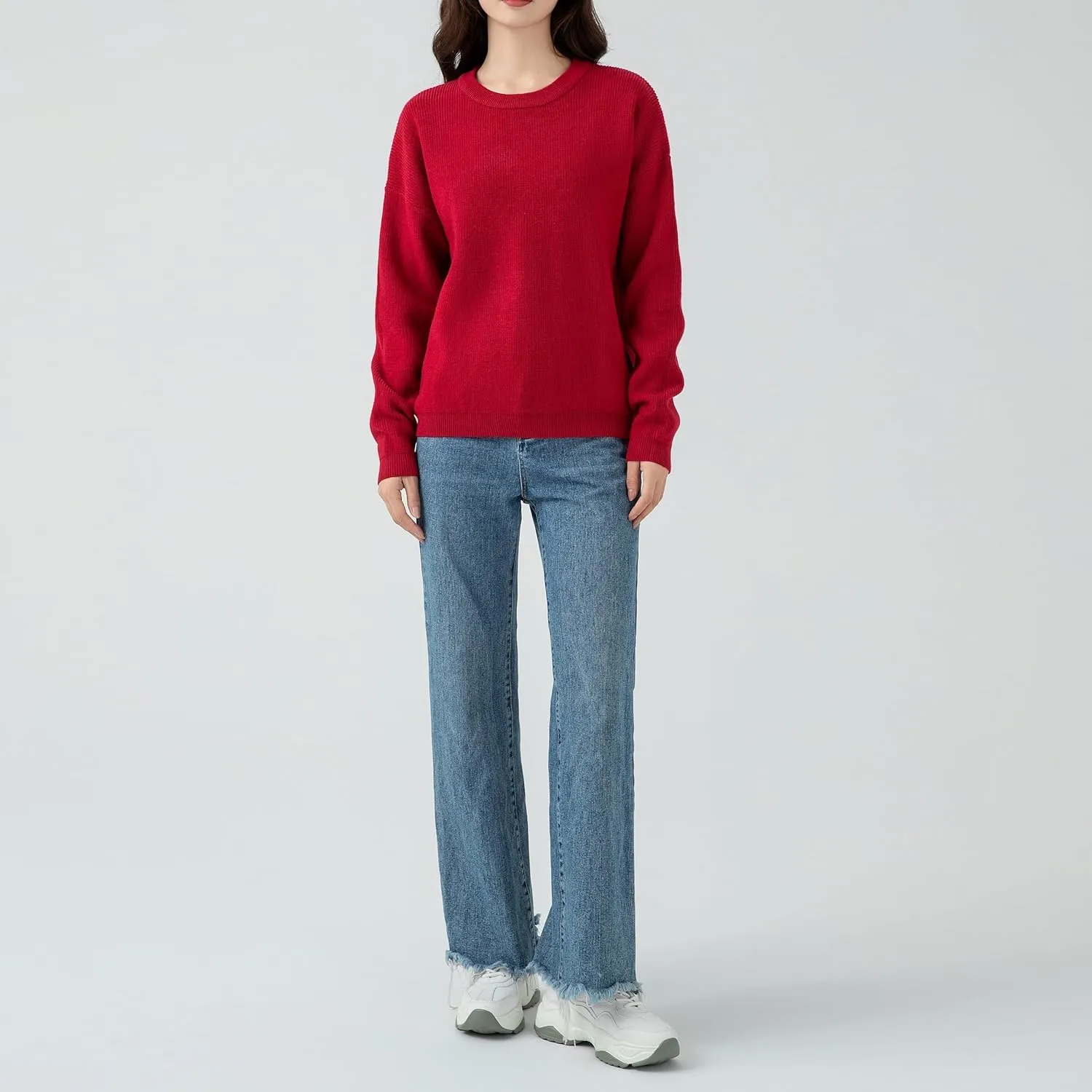Simple&Opulence Casual Pullover Sweaters for Women,Long Sleeve Solid Color Crewneck Warm Tops