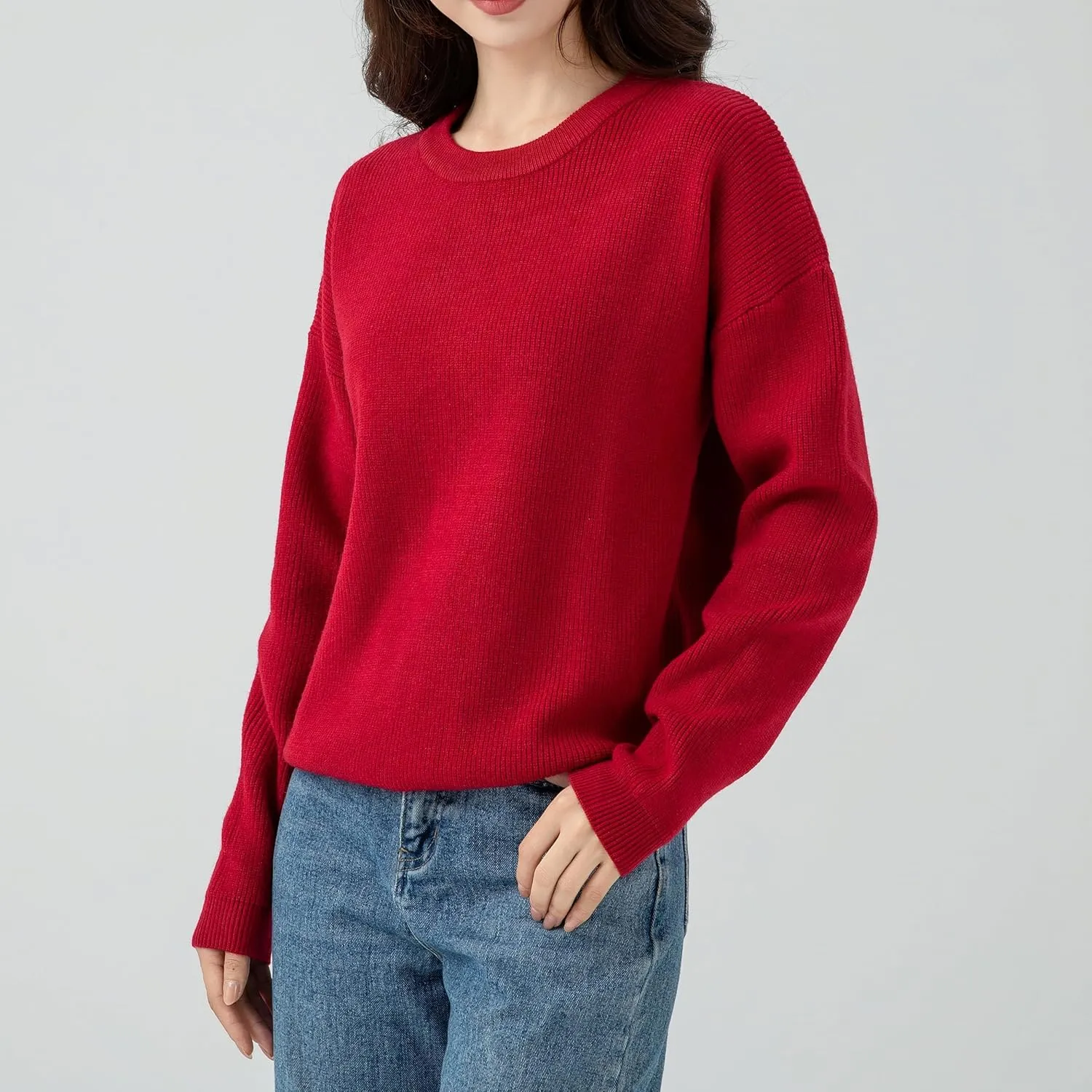 Simple&Opulence Casual Pullover Sweaters for Women,Long Sleeve Solid Color Crewneck Warm Tops