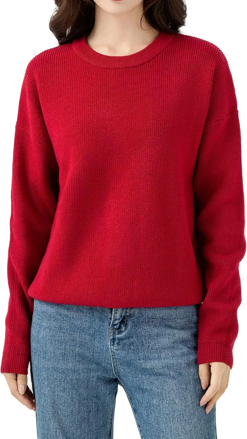 Simple&Opulence Casual Pullover Sweaters for Women,Long Sleeve Solid Color Crewneck Warm Tops