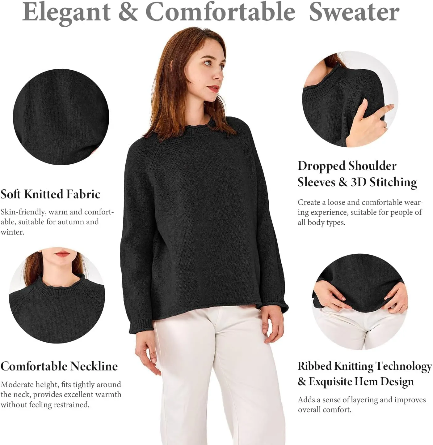 Simple&Opulence Women's Wool Blend Soft Sweater 2024 Crew Neck Long Sleeve Pullover Sweaters Tops for Women S-XL