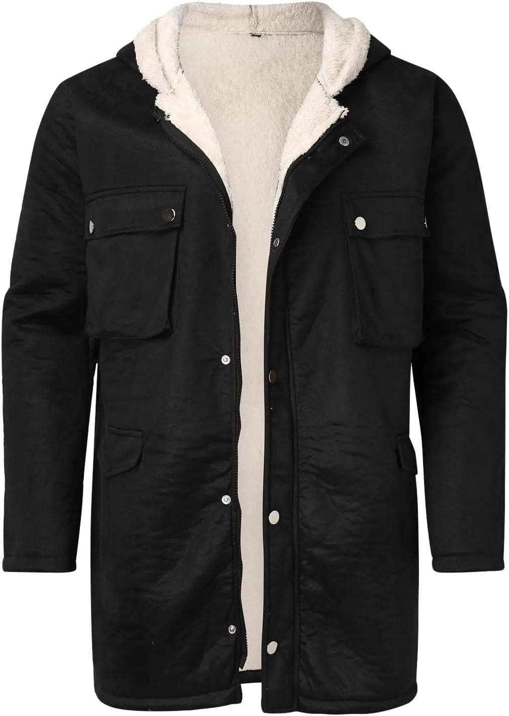 Thatrich Mens Winter Coat Hooded Faux Fur Coat Sherpa Lined Bomber Jacket Warm Zip Up Hoodies Heavyweight Jacket Warm Outwear