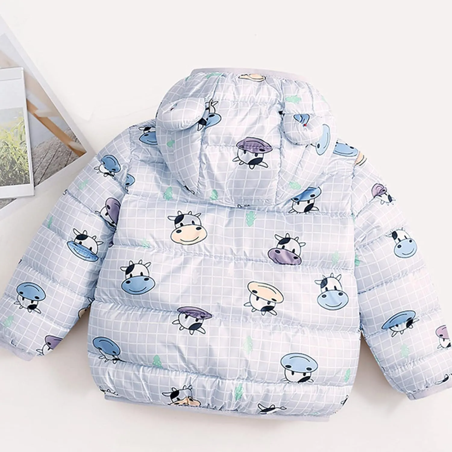 Toddler Baby Girls Boys Packable Light Puffer Jacket with Hoods Cartoon Bear Padded Down Coat Windproof Outerwear