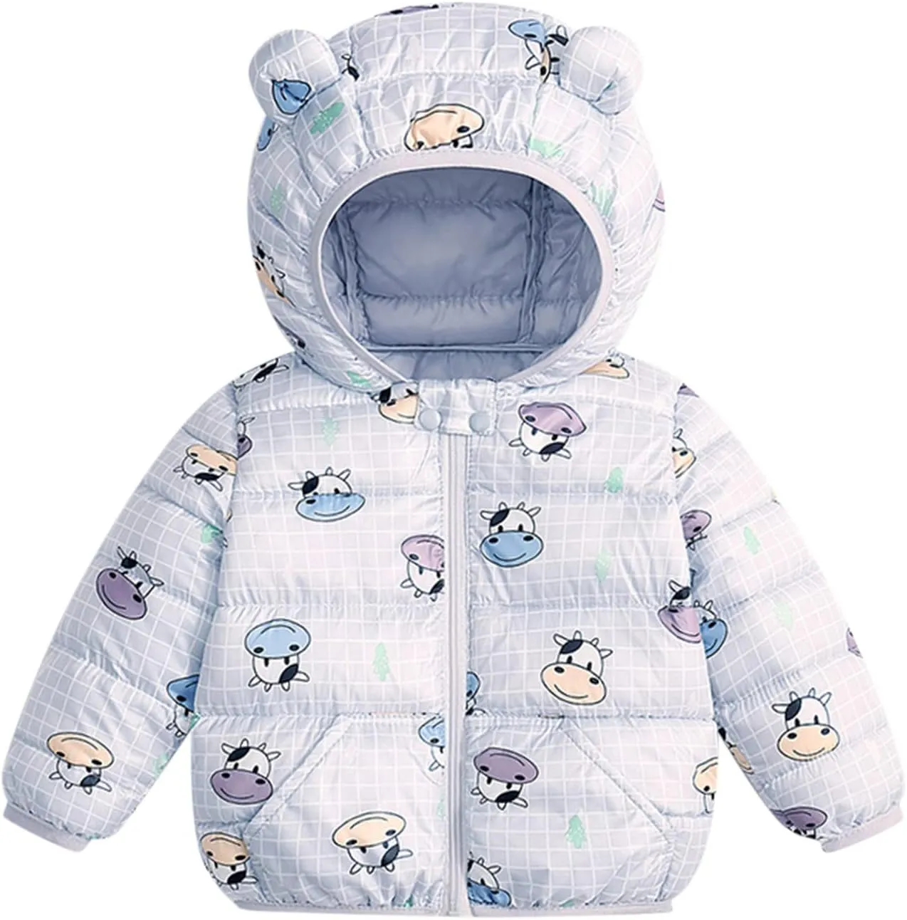 Toddler Baby Girls Boys Packable Light Puffer Jacket with Hoods Cartoon Bear Padded Down Coat Windproof Outerwear