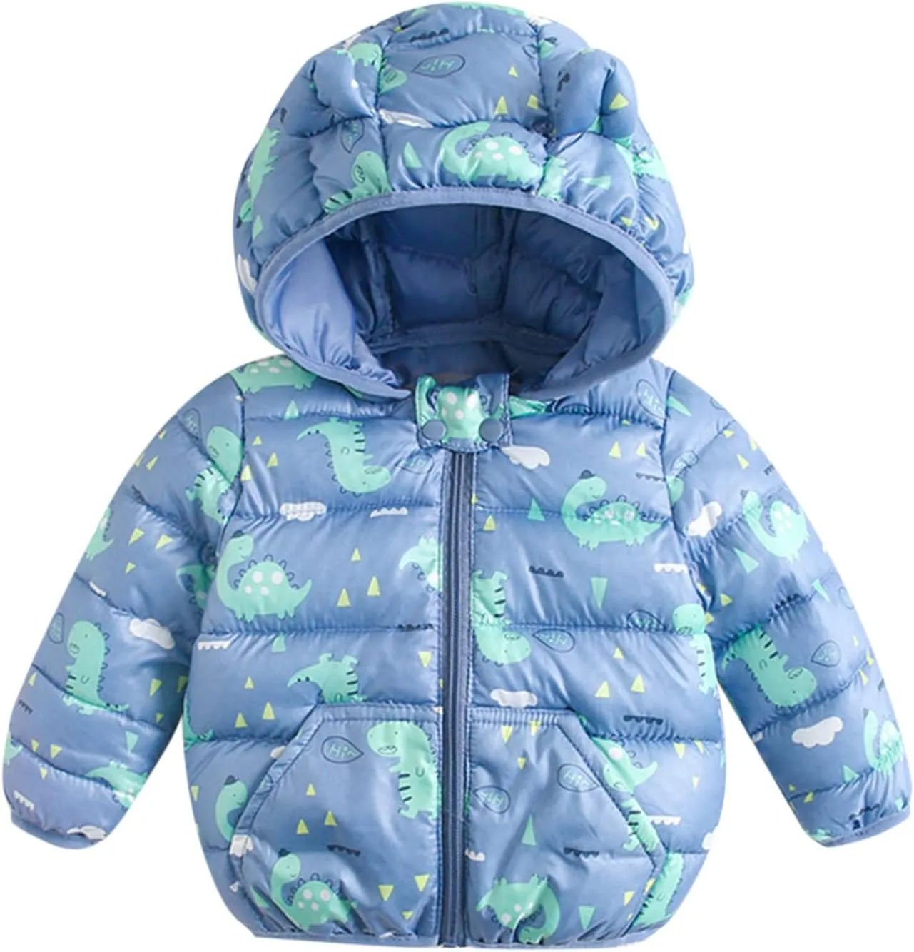 Toddler Baby Girls Boys Packable Light Puffer Jacket with Hoods Cartoon Bear Padded Down Coat Windproof Outerwear