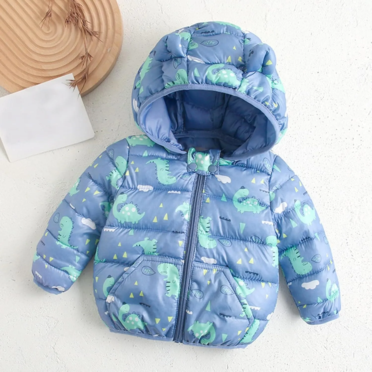 Toddler Baby Girls Boys Packable Light Puffer Jacket with Hoods Cartoon Bear Padded Down Coat Windproof Outerwear