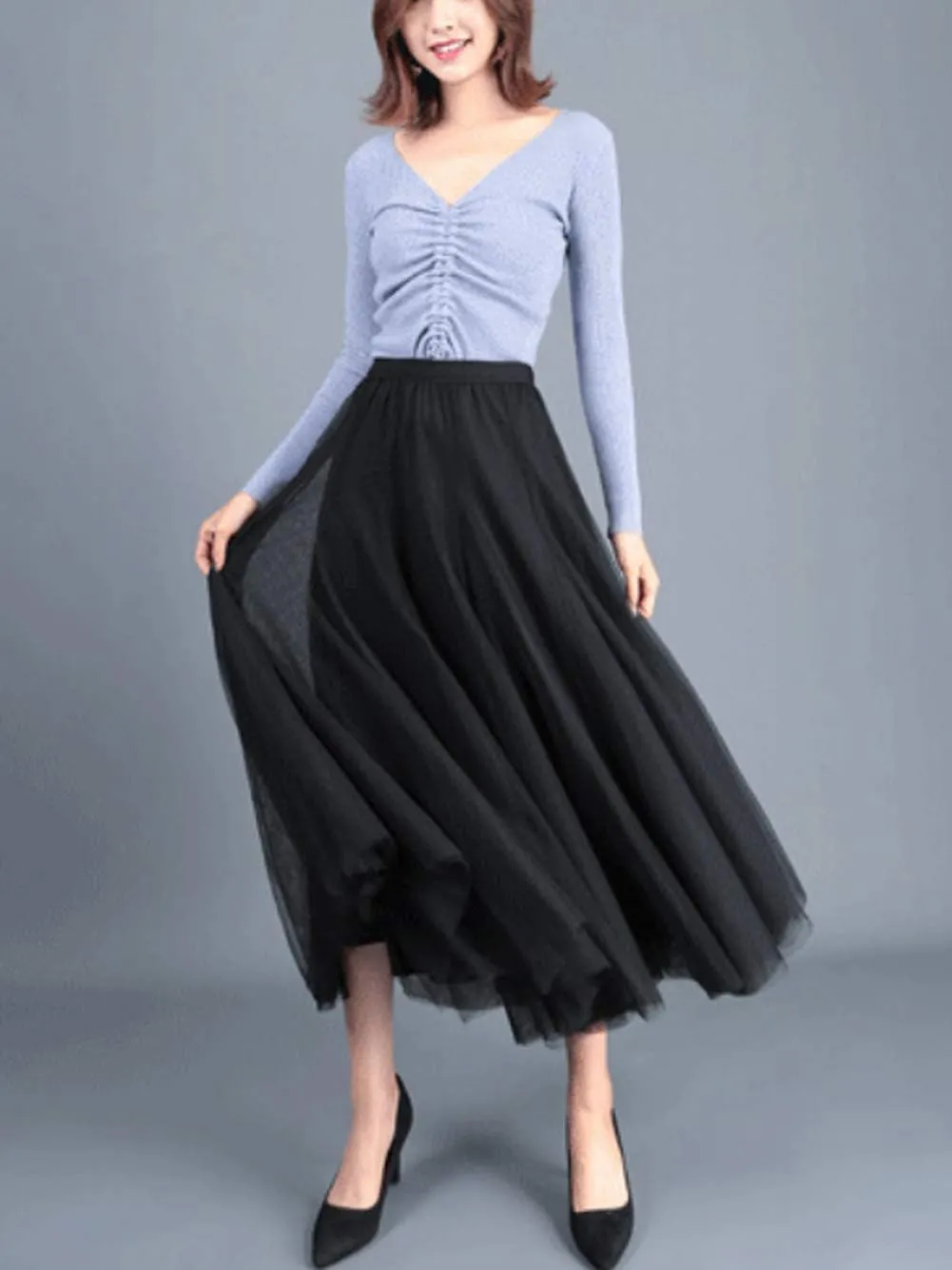 Tulle Skirts for Women Pleated Layered Tutu Skirt Ladies Elegant Flowy Long Skirts Bridesmaid Wedding Midi Skirt