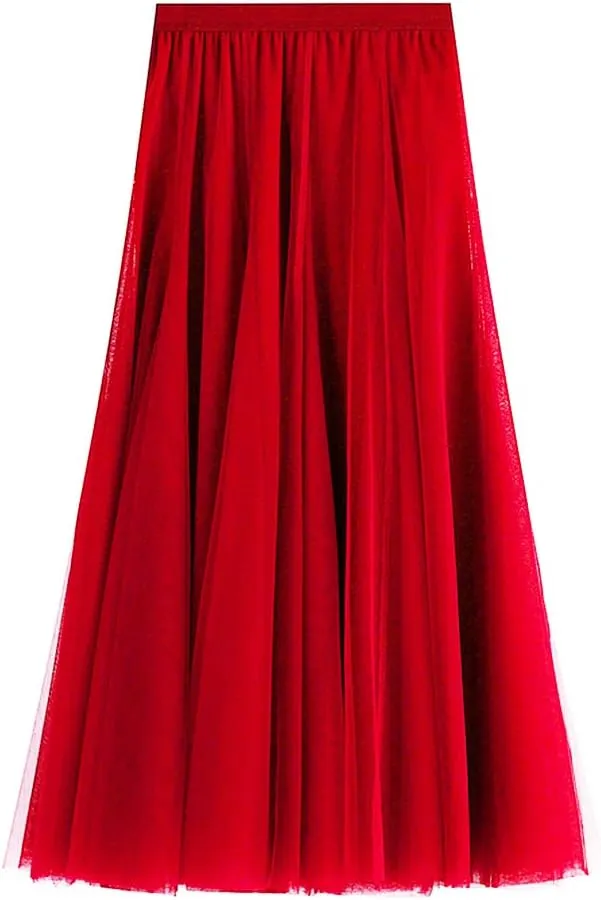 Tulle Skirts for Women Pleated Layered Tutu Skirt Ladies Elegant Flowy Long Skirts Bridesmaid Wedding Midi Skirt