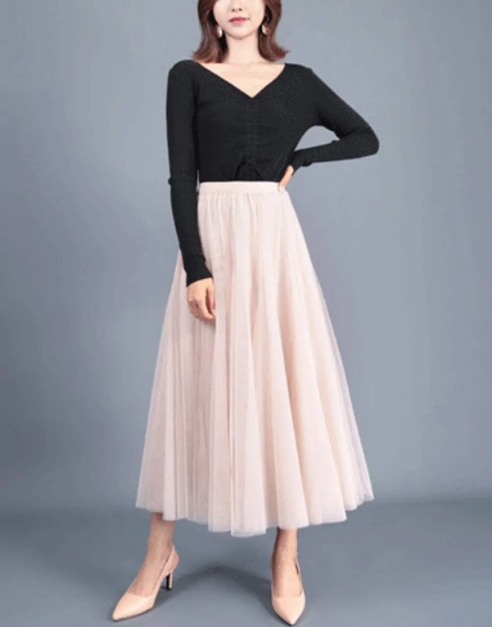 Tulle Skirts for Women Pleated Layered Tutu Skirt Ladies Elegant Flowy Long Skirts Bridesmaid Wedding Midi Skirt