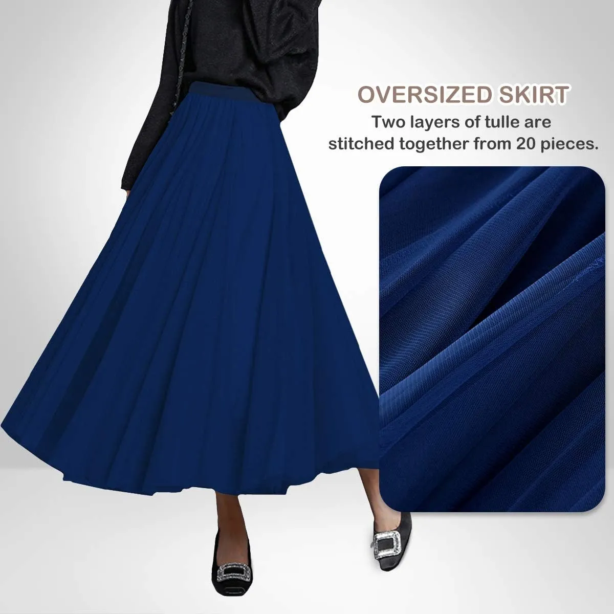 Tulle Skirts for Women Pleated Layered Tutu Skirt Ladies Elegant Flowy Long Skirts Bridesmaid Wedding Midi Skirt