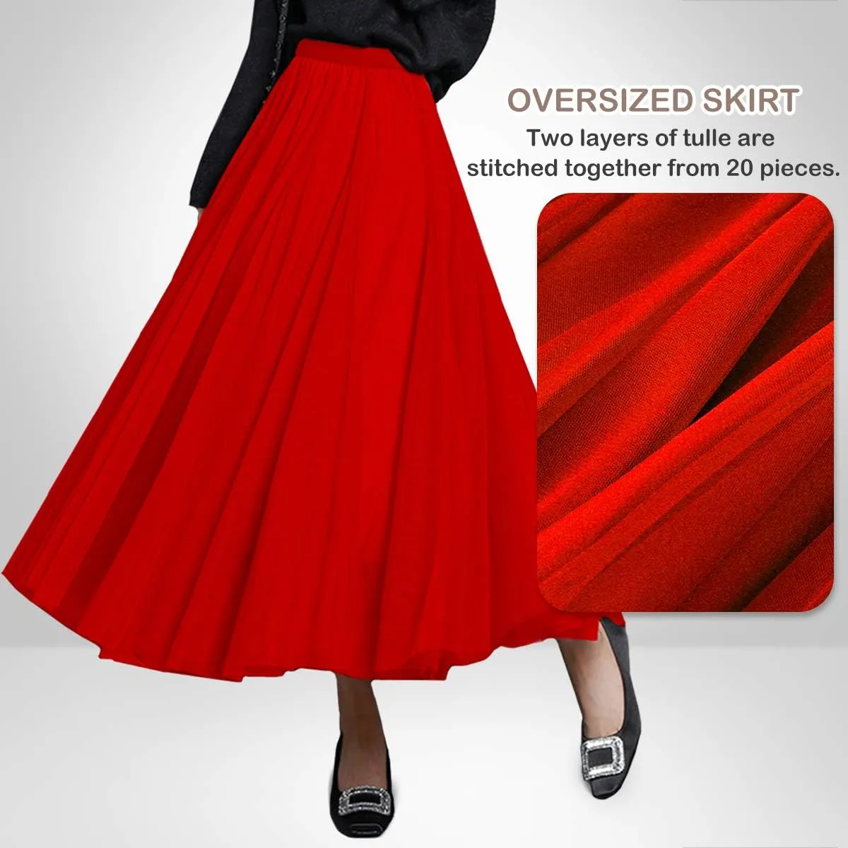 Tulle Skirts for Women Pleated Layered Tutu Skirt Ladies Elegant Flowy Long Skirts Bridesmaid Wedding Midi Skirt