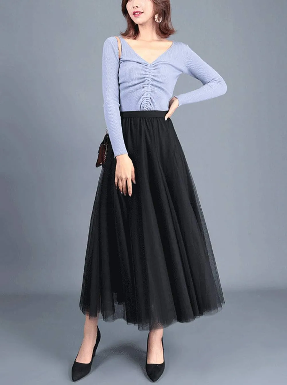 Tulle Skirts for Women Pleated Layered Tutu Skirt Ladies Elegant Flowy Long Skirts Bridesmaid Wedding Midi Skirt