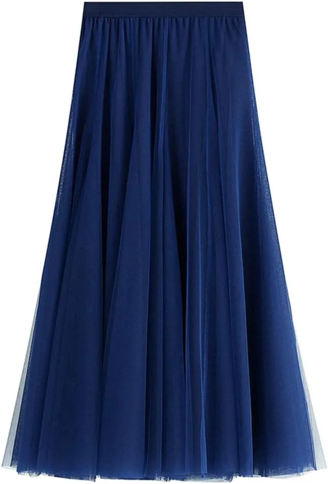 Tulle Skirts for Women Pleated Layered Tutu Skirt Ladies Elegant Flowy Long Skirts Bridesmaid Wedding Midi Skirt