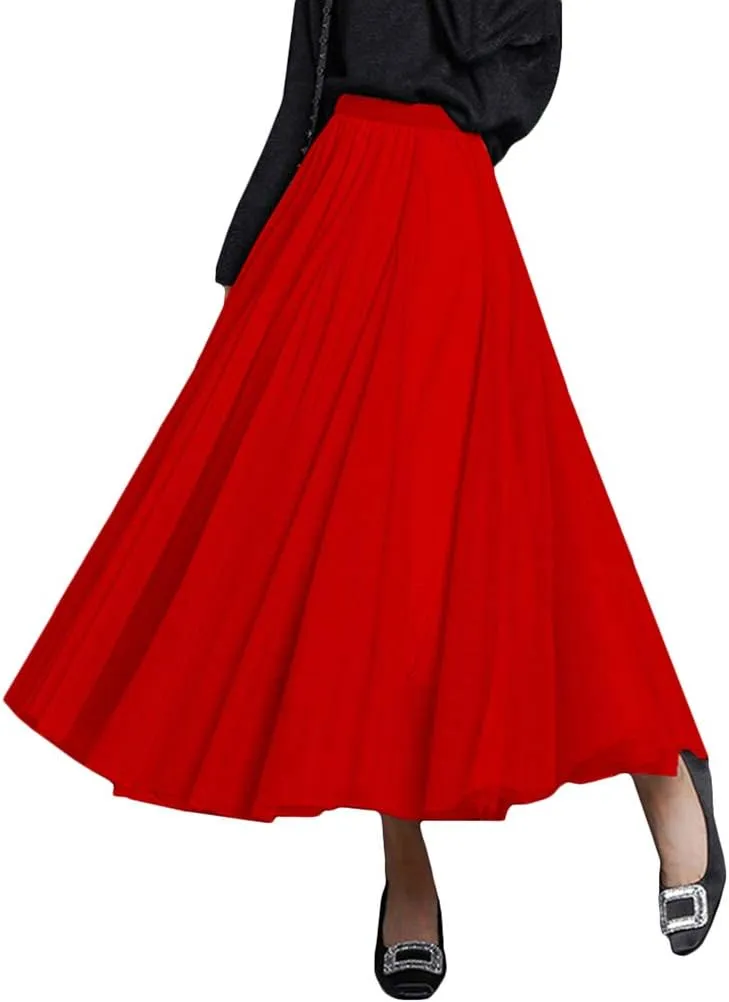 Tulle Skirts for Women Pleated Layered Tutu Skirt Ladies Elegant Flowy Long Skirts Bridesmaid Wedding Midi Skirt