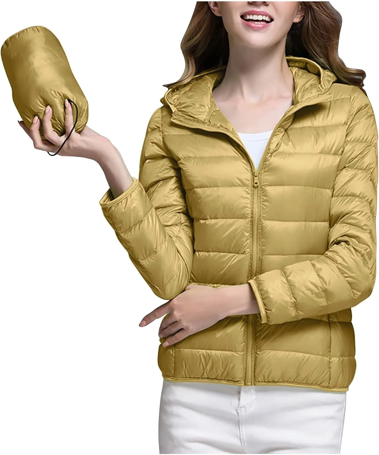 Uillui Women's Packable Ultra-Light Down Jacket Hooded Quilted Puffer Jacket Zippered Pockets Water-Resistant Winter Coats
