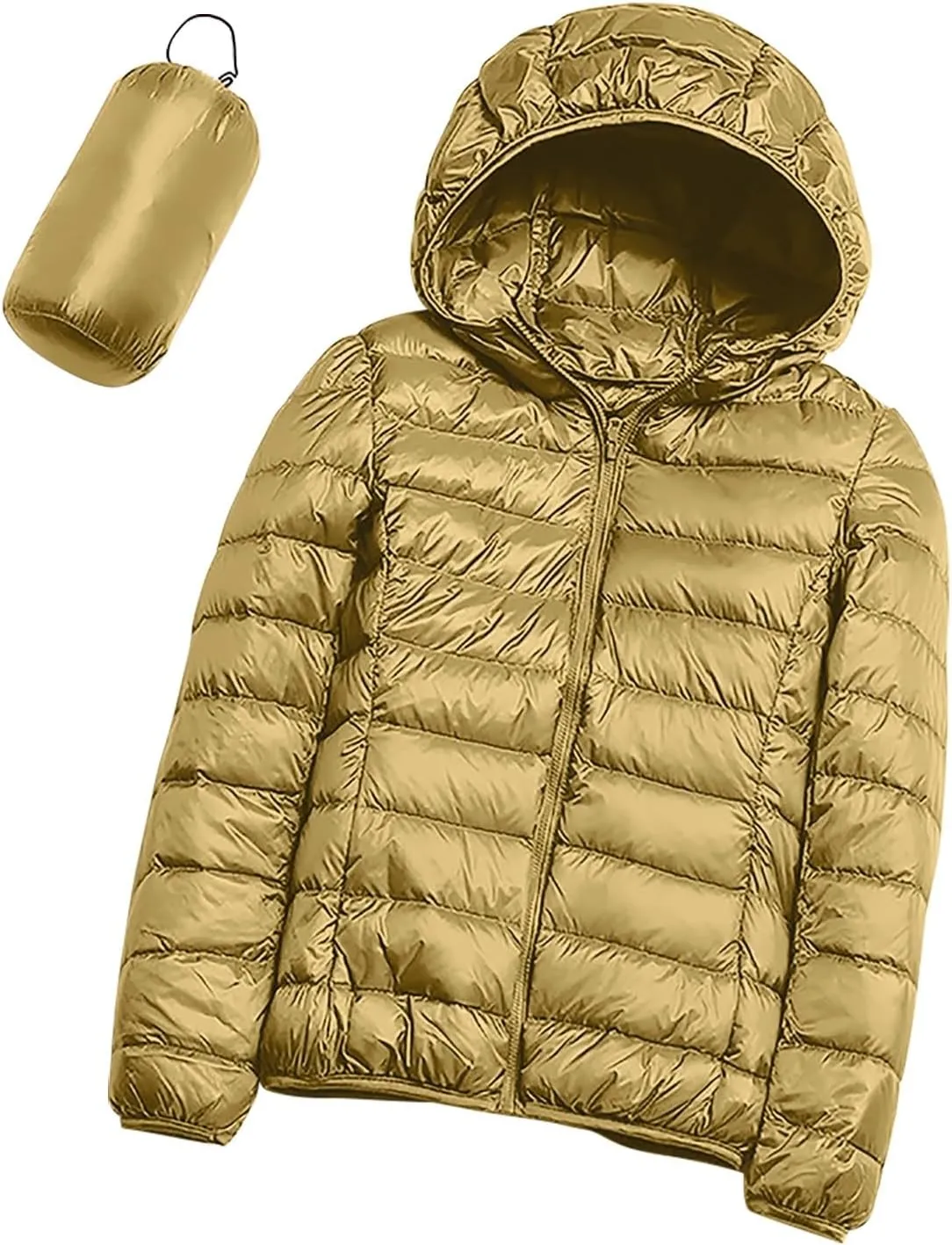 Uillui Women's Packable Ultra-Light Down Jacket Hooded Quilted Puffer Jacket Zippered Pockets Water-Resistant Winter Coats