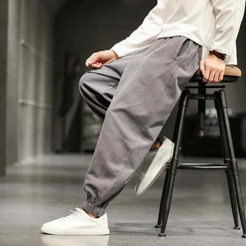 Wiaofellas  -  Chinese Style Cotton Linen Loose Plus Size Bloomers Harajuku Casual Baggy Pants Men Clothing Fashion Oversize Joggers