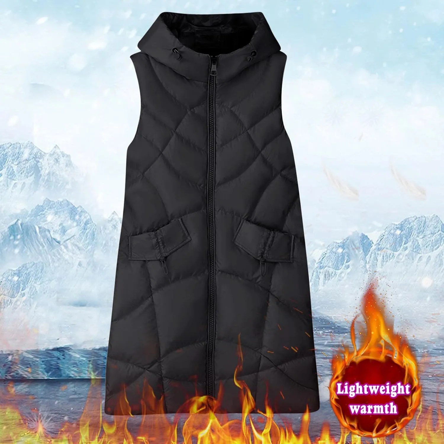 Woman Coat Winter Light Down Zip Up Puffer Jacket Plus Size Long Sleeve Quilted Pullover Outwear With Pocket